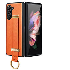 Coque Luxe Cuir et Plastique Housse Etui Mat LD1 pour Samsung Galaxy Z Fold5 5G Orange