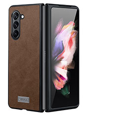 Coque Luxe Cuir et Plastique Housse Etui Mat LD2 pour Samsung Galaxy Z Fold5 5G Marron