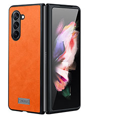 Coque Luxe Cuir et Plastique Housse Etui Mat LD2 pour Samsung Galaxy Z Fold5 5G Orange