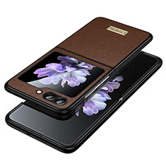 Coque Luxe Cuir et Plastique Housse Etui Mat LD3 pour Samsung Galaxy Z Flip5 5G Marron