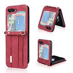 Coque Luxe Cuir et Plastique Housse Etui Mat LZ2 pour Samsung Galaxy Z Flip5 5G Rouge