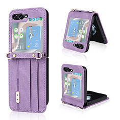 Coque Luxe Cuir et Plastique Housse Etui Mat LZ2 pour Samsung Galaxy Z Flip5 5G Violet