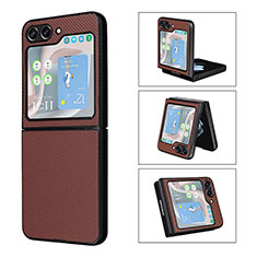 Coque Luxe Cuir et Plastique Housse Etui Mat LZ3 pour Samsung Galaxy Z Flip5 5G Marron