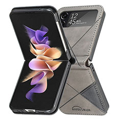 Coque Luxe Cuir et Plastique Housse Etui Mat pour Samsung Galaxy Z Flip4 5G Gris