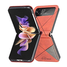 Coque Luxe Cuir et Plastique Housse Etui Mat pour Samsung Galaxy Z Flip4 5G Orange