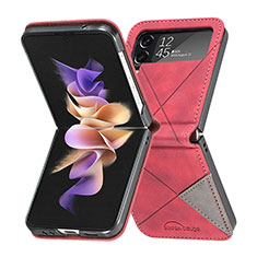 Coque Luxe Cuir et Plastique Housse Etui Mat pour Samsung Galaxy Z Flip4 5G Rouge