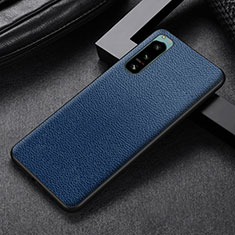 Coque Luxe Cuir et Plastique Housse Etui Mat pour Sony Xperia 5 III SO-53B Bleu