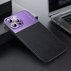 Coque Luxe Cuir et Plastique Housse Etui Mat QC1 pour Apple iPhone 14 Pro Violet