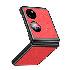 Coque Luxe Cuir et Plastique Housse Etui Mat QH2 pour Huawei P50 Pocket Rouge