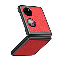 Coque Luxe Cuir et Plastique Housse Etui Mat QH4 pour Huawei P50 Pocket Rouge