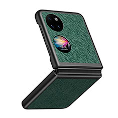 Coque Luxe Cuir et Plastique Housse Etui Mat QH4 pour Huawei P50 Pocket Vert