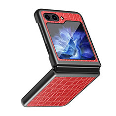 Coque Luxe Cuir et Plastique Housse Etui Mat QH4 pour Samsung Galaxy Z Flip5 5G Rouge