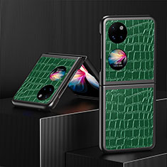 Coque Luxe Cuir et Plastique Housse Etui Mat QH7 pour Huawei P60 Pocket Vert