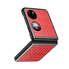 Coque Luxe Cuir et Plastique Housse Etui Mat QH8 pour Huawei P50 Pocket Rouge