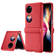 Coque Luxe Cuir et Plastique Housse Etui Mat QK2 pour Huawei P50 Pocket Rouge