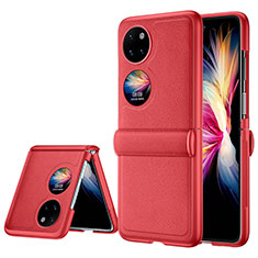 Coque Luxe Cuir et Plastique Housse Etui Mat QK2 pour Huawei P60 Pocket Rouge