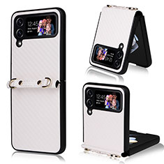 Coque Luxe Cuir et Plastique Housse Etui Mat R01 pour Samsung Galaxy Z Flip3 5G Blanc