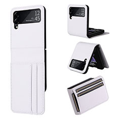 Coque Luxe Cuir et Plastique Housse Etui Mat R03 pour Samsung Galaxy Z Flip3 5G Blanc