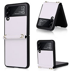 Coque Luxe Cuir et Plastique Housse Etui Mat R04 pour Samsung Galaxy Z Flip3 5G Blanc