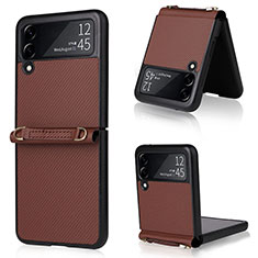 Coque Luxe Cuir et Plastique Housse Etui Mat R04 pour Samsung Galaxy Z Flip3 5G Marron