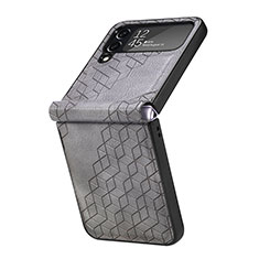 Coque Luxe Cuir et Plastique Housse Etui Mat R04 pour Samsung Galaxy Z Flip4 5G Gris