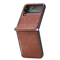 Coque Luxe Cuir et Plastique Housse Etui Mat R04 pour Samsung Galaxy Z Flip4 5G Marron