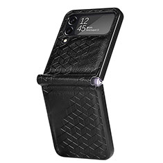 Coque Luxe Cuir et Plastique Housse Etui Mat R04 pour Samsung Galaxy Z Flip4 5G Noir