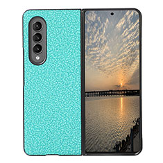 Coque Luxe Cuir et Plastique Housse Etui Mat R04 pour Samsung Galaxy Z Fold3 5G Cyan