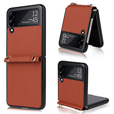 Coque Luxe Cuir et Plastique Housse Etui Mat R08 pour Samsung Galaxy Z Flip3 5G Marron