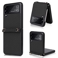 Coque Luxe Cuir et Plastique Housse Etui Mat R08 pour Samsung Galaxy Z Flip3 5G Noir