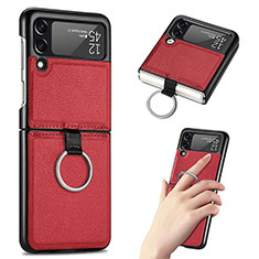 Coque Luxe Cuir et Plastique Housse Etui Mat S01 pour Samsung Galaxy Z Flip3 5G Rouge