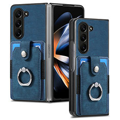 Coque Luxe Cuir et Plastique Housse Etui Mat S01D pour Samsung Galaxy Z Fold5 5G Bleu