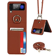 Coque Luxe Cuir et Plastique Housse Etui Mat S03 pour Samsung Galaxy Z Flip3 5G Marron