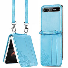 Coque Luxe Cuir et Plastique Housse Etui Mat S04D pour Samsung Galaxy Z Flip5 5G Bleu