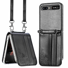 Coque Luxe Cuir et Plastique Housse Etui Mat S04D pour Samsung Galaxy Z Flip5 5G Noir