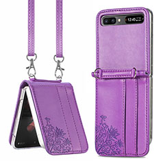 Coque Luxe Cuir et Plastique Housse Etui Mat S04D pour Samsung Galaxy Z Flip5 5G Violet