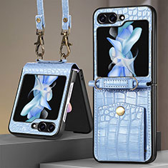 Coque Luxe Cuir et Plastique Housse Etui Mat S05D pour Samsung Galaxy Z Flip5 5G Bleu