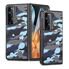 Coque Luxe Cuir et Plastique Housse Etui Mat S06D pour Huawei Honor Magic Vs Ultimate 5G Bleu