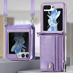 Coque Luxe Cuir et Plastique Housse Etui Mat S06D pour Samsung Galaxy Z Flip5 5G Violet