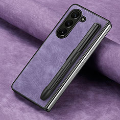 Coque Luxe Cuir et Plastique Housse Etui Mat S06D pour Samsung Galaxy Z Fold5 5G Violet