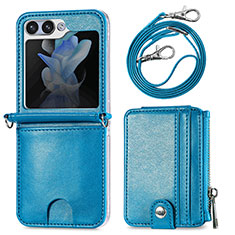 Coque Luxe Cuir et Plastique Housse Etui Mat S07D pour Samsung Galaxy Z Flip5 5G Bleu