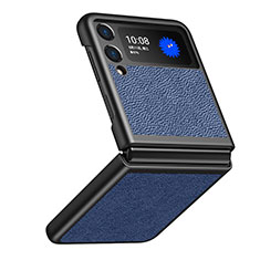 Coque Luxe Cuir et Plastique Housse Etui Mat S09 pour Samsung Galaxy Z Flip3 5G Bleu