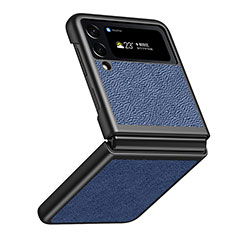 Coque Luxe Cuir et Plastique Housse Etui Mat S09 pour Samsung Galaxy Z Flip4 5G Bleu