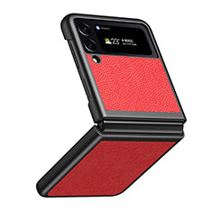 Coque Luxe Cuir et Plastique Housse Etui Mat S09 pour Samsung Galaxy Z Flip4 5G Rouge