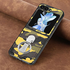 Coque Luxe Cuir et Plastique Housse Etui Mat S09D pour Samsung Galaxy Z Flip5 5G Jaune