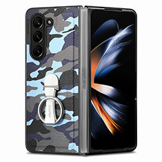 Coque Luxe Cuir et Plastique Housse Etui Mat S09D pour Samsung Galaxy Z Fold5 5G Bleu