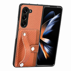 Coque Luxe Cuir et Plastique Housse Etui Mat S13D pour Samsung Galaxy Z Fold5 5G Marron