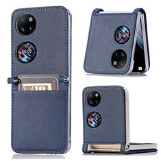 Coque Luxe Cuir et Plastique Housse Etui Mat SD1 pour Huawei P50 Pocket Bleu