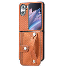 Coque Luxe Cuir et Plastique Housse Etui Mat SD10 pour Oppo Find N2 Flip 5G Marron