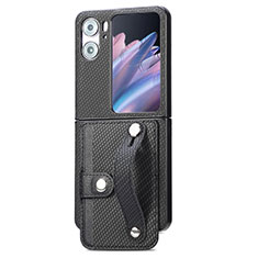 Coque Luxe Cuir et Plastique Housse Etui Mat SD10 pour Oppo Find N2 Flip 5G Noir